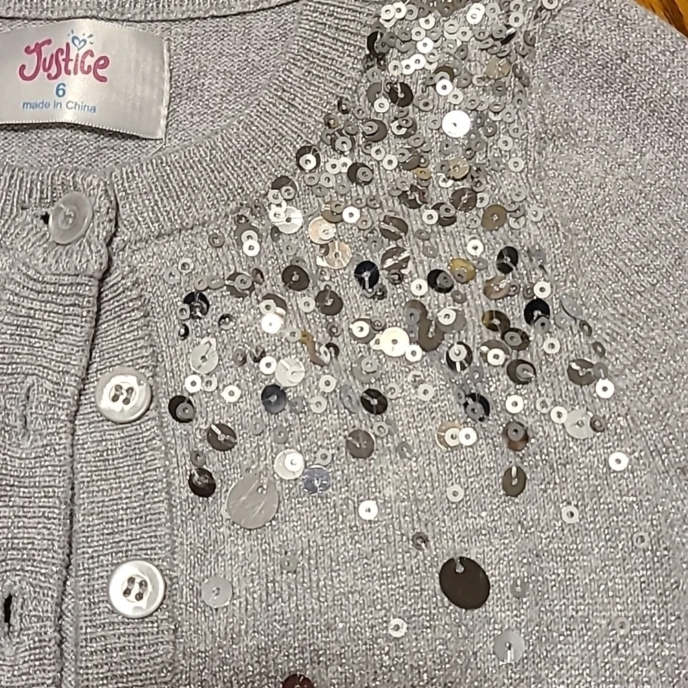 Justice Sequined Button Down Cardigan Sweater - Girl's 6